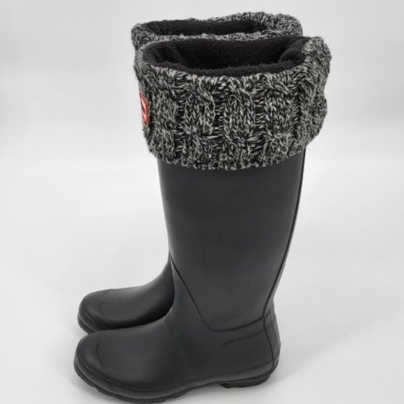 Hunter Rain Boots Womens Size US 6M Black Tall Rubber Wellies Over Boot‎ Socks - Picture 1 of 7
